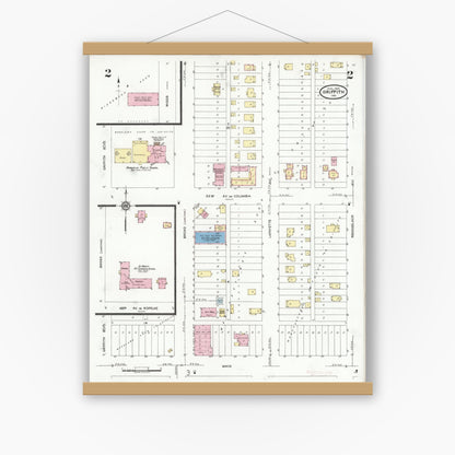 Old map wall art mockup — magnetic wood frame on white wall — Sanborn Fire Insurance Map from Griffith, Lake County, Indiana (1930), Sheet #0002