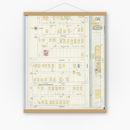 Old map wall art mockup — magnetic wood frame on white wall — Sanborn Fire Insurance Map from Benton Harbor, Berrien County, Michigan (1911), Sheet #0025