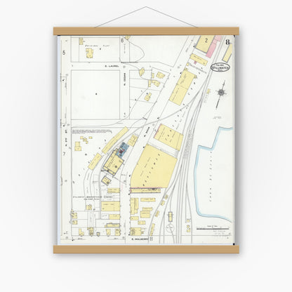 Old map wall art mockup — magnetic wood frame on white wall — Sanborn Fire Insurance Map from Stillwater, Washington County, Minnesota (1910), Sheet #0008