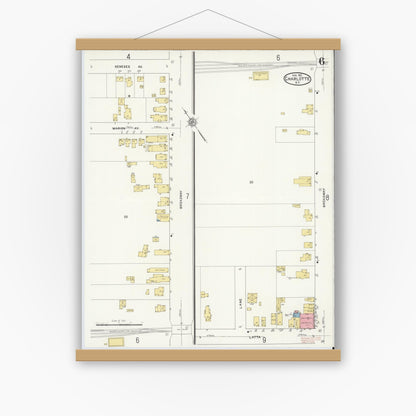 Old map wall art mockup — magnetic wood frame on white wall — Sanborn Fire Insurance Map from Charlotte, Monroe County, New York (1912), Sheet #0006