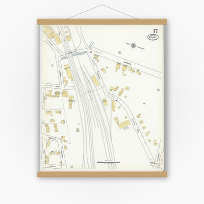 Old map wall art mockup — magnetic wood frame on white wall — Sanborn Fire Insurance Map from Athol, Worcester County, Massachusetts (1917), Sheet #0017