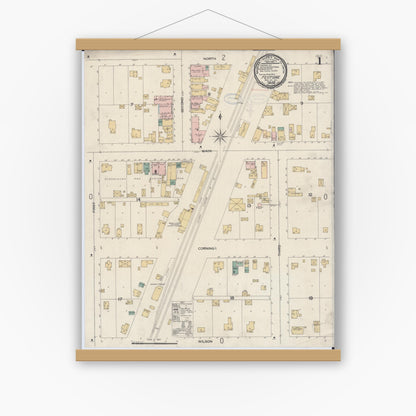 Old map wall art mockup — magnetic wood frame on white wall — Sanborn Fire Insurance Map from Peotone, Will County, Illinois (1898), Sheet #0001