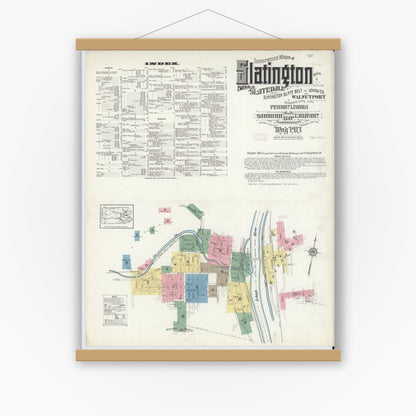 Old map wall art mockup — magnetic wood frame on white wall — Sanborn Fire Insurance Map from Slatington, Lehigh County, Pennsylvania (1913), Sheet #0001