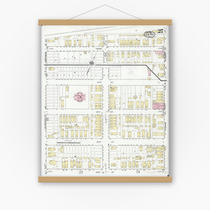 Old map wall art mockup — magnetic wood frame on white wall — Sanborn Fire Insurance Map from Cairo, Alexander County, Illinois (1914), Sheet #0027