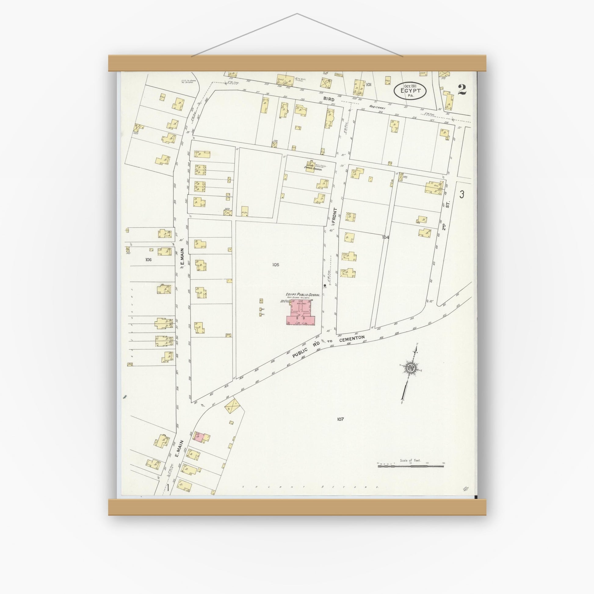 Old map wall art mockup — magnetic wood frame on white wall — Sanborn Fire Insurance Map from Egypt, Lehigh County, Pennsylvania (1911), Sheet #0002