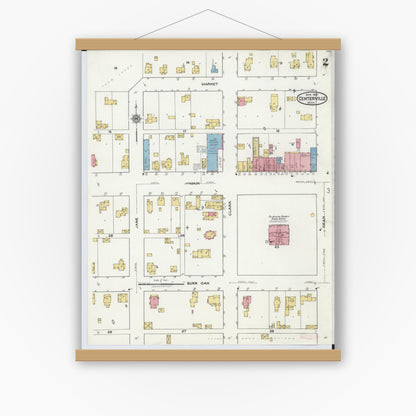 Old map wall art mockup — magnetic wood frame on white wall — Sanborn Fire Insurance Map from Centreville, Saint Joseph County, Michigan (1921), Sheet #0002