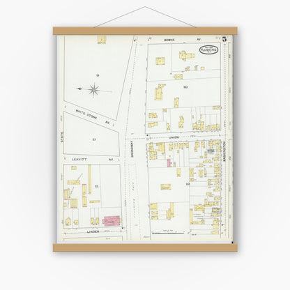 Old map wall art mockup — magnetic wood frame on white wall — Sanborn Fire Insurance Map from Flushing, Queens County, New York (1892), Sheet #0005