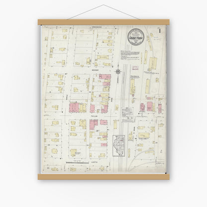 Old map wall art mockup — magnetic wood frame on white wall — Sanborn Fire Insurance Map from Grant Park, Kankakee County, Illinois (1914) - Complete Map Set