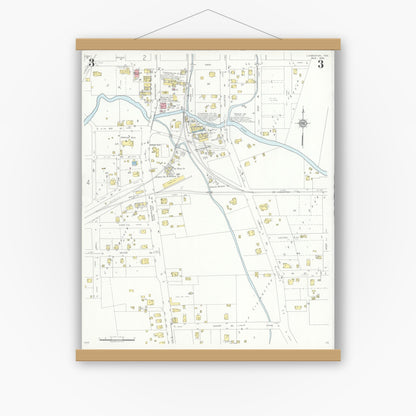 Old map wall art mockup — magnetic wood frame on white wall — Sanborn Fire Insurance Map from Livingston, Polk County, Texas (1935), Sheet #0003