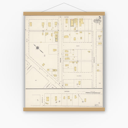 Old map wall art mockup — magnetic wood frame on white wall — Sanborn Fire Insurance Map from Kingsburg, Fresno County, California (1913), Sheet #0005