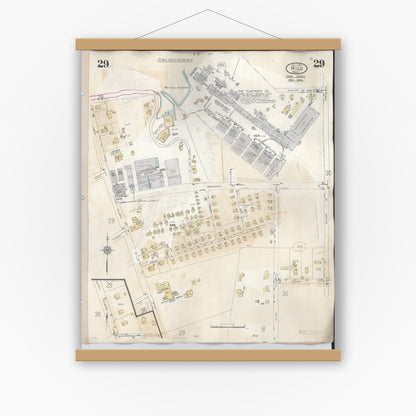 Old map wall art mockup — magnetic wood frame on white wall — Sanborn Fire Insurance Map from Hilo, Hawaii County, Hawaii (1957), Sheet #0029