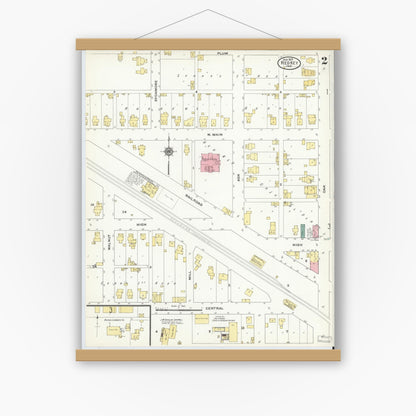 Old map wall art mockup — magnetic wood frame on white wall — Sanborn Fire Insurance Map from Redkey, Jay County, Indiana (1909), Sheet #0002