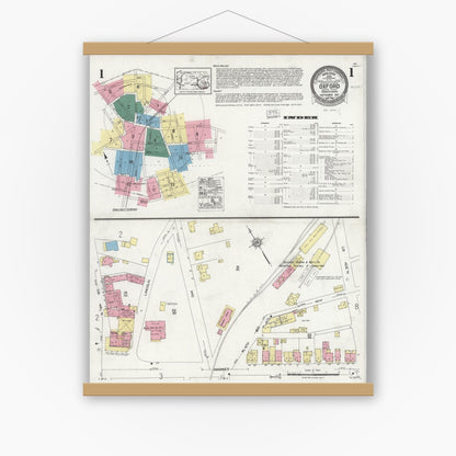 Old map wall art mockup — magnetic wood frame on white wall — Sanborn Fire Insurance Map from Oxford, Chester County, Pennsylvania (1924), Sheet #0001