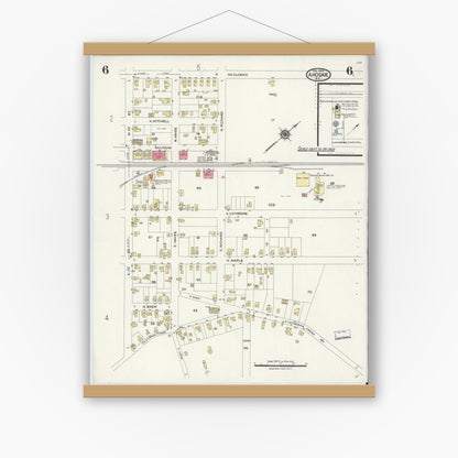 Old map wall art mockup — magnetic wood frame on white wall — Sanborn Fire Insurance Map from Ahoskie, Hertford County, North Carolina (1923), Sheet #0006