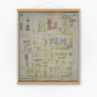 Old map wall art mockup — magnetic wood frame on white wall — Sanborn Fire Insurance Map from Lackawanna, Erie County, New York (1950), Sheet #0008