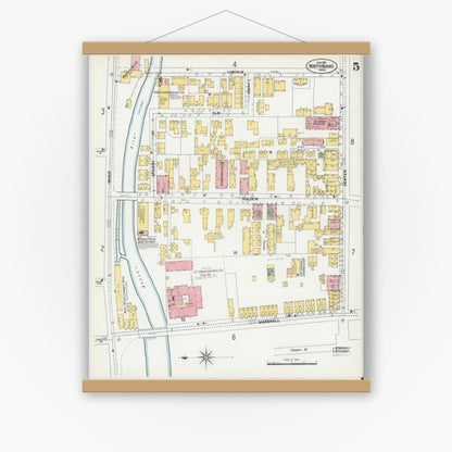 Old map wall art mockup — magnetic wood frame on white wall — Sanborn Fire Insurance Map from North Adams, Berkshire County, Massachusetts (1901), Sheet #0005