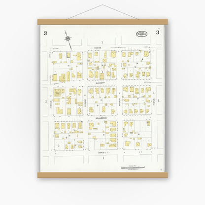 Old map wall art mockup — magnetic wood frame on white wall — Sanborn Fire Insurance Map from Humble, Harris County, Texas (1926), Sheet #0003