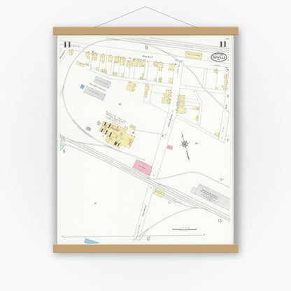 Old map wall art mockup — magnetic wood frame on white wall — Sanborn Fire Insurance Map from Danville, Montour County, Pennsylvania (1930), Sheet #0011