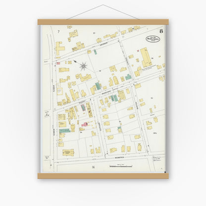 Old map wall art mockup — magnetic wood frame on white wall — Sanborn Fire Insurance Map from Middleboro, Plymouth County, Massachusetts (1906), Sheet #0008
