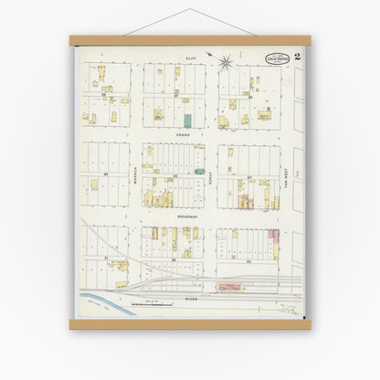 Old map wall art mockup — magnetic wood frame on white wall — Sanborn Fire Insurance Map from Sauk Rapids, Benton County, Minnesota (1894), Sheet #0002