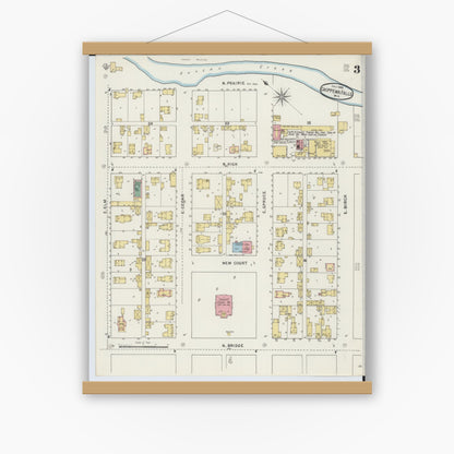 Old map wall art mockup — magnetic wood frame on white wall — Sanborn Fire Insurance Map from Chippewa Falls, Chippewa County, Wisconsin (1895), Sheet #0003