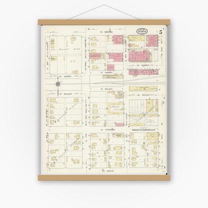 Old map wall art mockup — magnetic wood frame on white wall — Sanborn Fire Insurance Map from Herrin, Williamson County, Illinois (1913), Sheet #0005