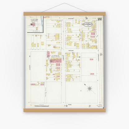 Old map wall art mockup — magnetic wood frame on white wall — Sanborn Fire Insurance Map from Jeffersonville, Clark County, Indiana (1898), Sheet #0022