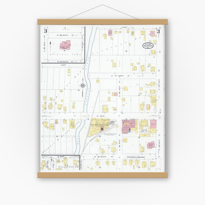 Old map wall art mockup — magnetic wood frame on white wall — Sanborn Fire Insurance Map from Jackson, Cape Girardeau County, Missouri (1931), Sheet #0003