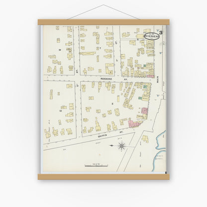 Old map wall art mockup — magnetic wood frame on white wall — Sanborn Fire Insurance Map from Riverhead, Suffolk County, New York (1891), Sheet #0003