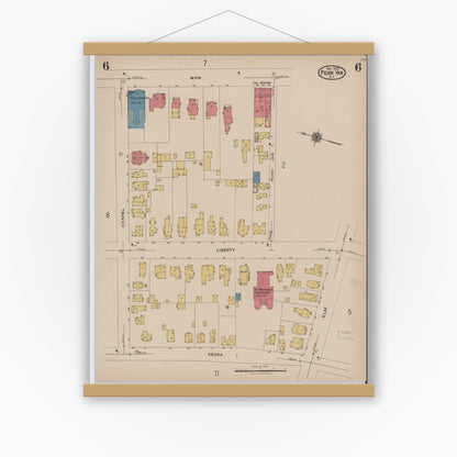 Old map wall art mockup — magnetic wood frame on white wall — Sanborn Fire Insurance Map from Penn Yan, Yates County, New York (1922), Sheet #0006