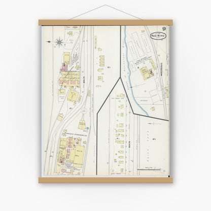 Old map wall art mockup — magnetic wood frame on white wall — Sanborn Fire Insurance Map from Red Wing, Goodhue County, Minnesota (1891), Sheet #0009