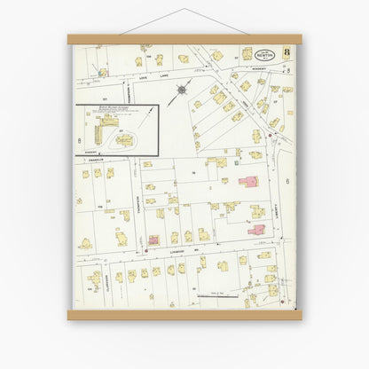 Old map wall art mockup — magnetic wood frame on white wall — Sanborn Fire Insurance Map from Newton, Sussex County, New Jersey (1911), Sheet #0008