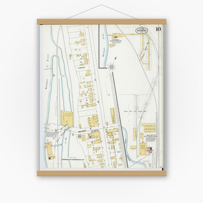 Old map wall art mockup — magnetic wood frame on white wall — Sanborn Fire Insurance Map from Big Rapids, Mecosta County, Michigan (1899), Sheet #0010