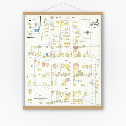 Old map wall art mockup — magnetic wood frame on white wall — Sanborn Fire Insurance Map from Baltimore, Fairfield County, Ohio (1926), Sheet #0005