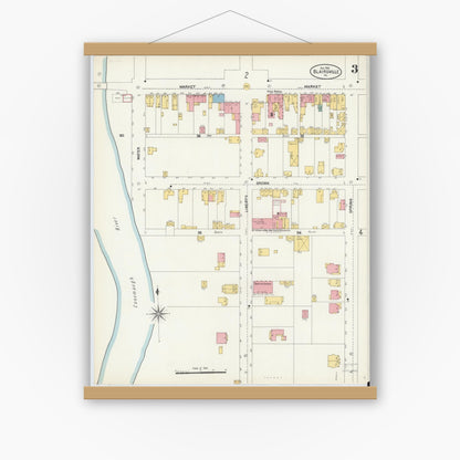 Old map wall art mockup — magnetic wood frame on white wall — Sanborn Fire Insurance Map from Blairsville, Indiana County, Pennsylvania (1903), Sheet #0003