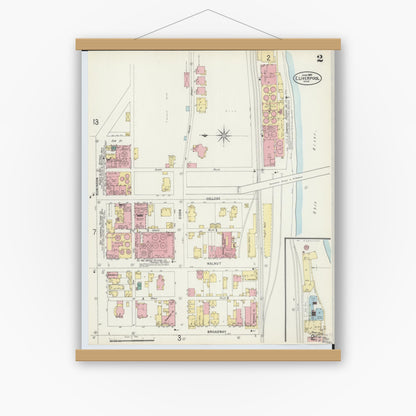 Old map wall art mockup — magnetic wood frame on white wall — Sanborn Fire Insurance Map from East Liverpool, Columbiana County, Ohio (1897), Sheet #0002
