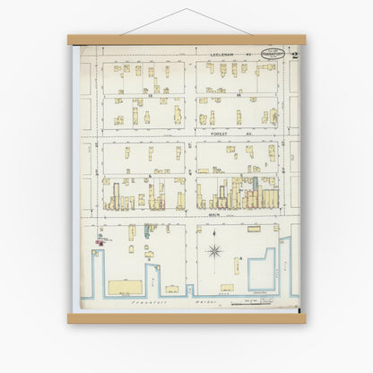 Old map wall art mockup — magnetic wood frame on white wall — Sanborn Fire Insurance Map from Frankfort, Benzie County, Michigan (1893), Sheet #0002