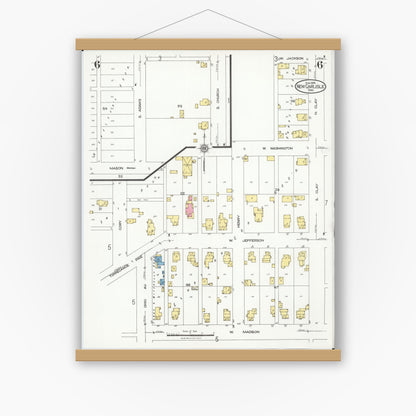 Old map wall art mockup — magnetic wood frame on white wall — Sanborn Fire Insurance Map from New Carlisle, Clarke County, Ohio (1926), Sheet #0006