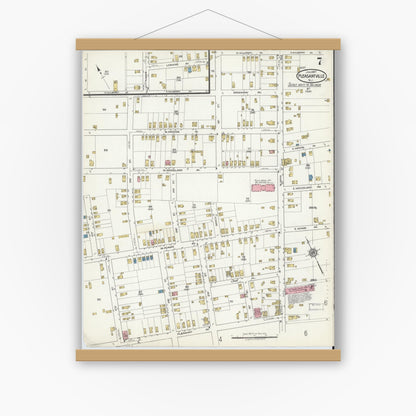 Old map wall art mockup — magnetic wood frame on white wall — Sanborn Fire Insurance Map from Pleasantville, Atlantic County, New Jersey (1917), Sheet #0007