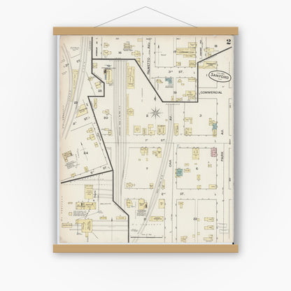 Old map wall art mockup — magnetic wood frame on white wall — Sanborn Fire Insurance Map from Sanford, Seminole County, Florida (1887), Sheet #0002