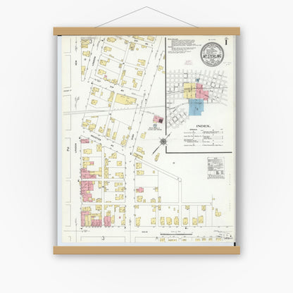 Old map wall art mockup — magnetic wood frame on white wall — Sanborn Fire Insurance Map from Mount Sterling, Madison County, Ohio (1910) - Complete Map Set