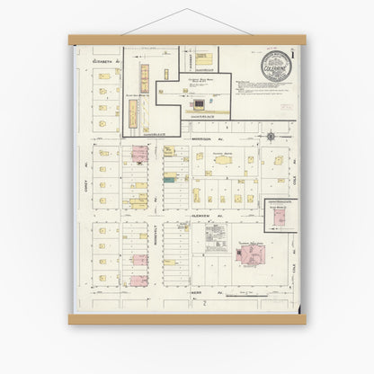 Old map wall art mockup — magnetic wood frame on white wall — Sanborn Fire Insurance Map from Coleraine, Itasca County, Minnesota (1909) - Complete Map Set