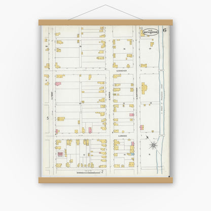 Old map wall art mockup — magnetic wood frame on white wall — Sanborn Fire Insurance Map from Northumberland, Northumberland County, Pennsylvania (1901), Sheet #0006