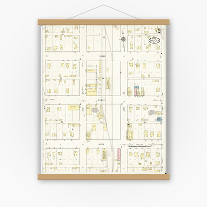 Old map wall art mockup — magnetic wood frame on white wall — Sanborn Fire Insurance Map from Sac City, Sac County, Iowa (1915), Sheet #0002
