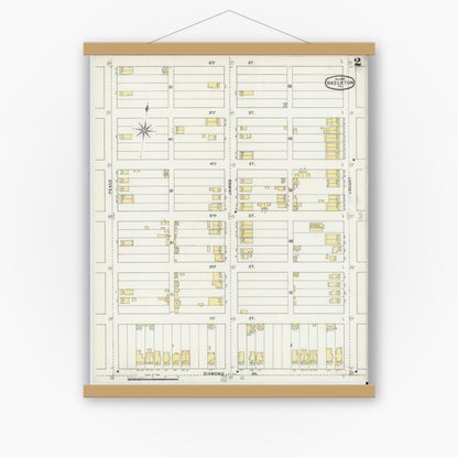 Old map wall art mockup — magnetic wood frame on white wall — Sanborn Fire Insurance Map from Hazleton, Luzerne County, Pennsylvania (1895), Sheet #0002