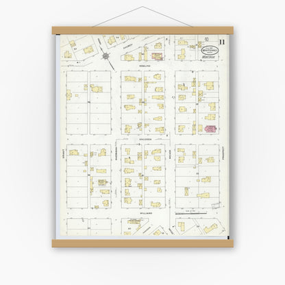 Old map wall art mockup — magnetic wood frame on white wall — Sanborn Fire Insurance Map from Whitehall, Muskegon County, Michigan (1910), Sheet #0011
