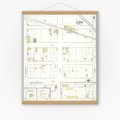 Old map wall art mockup — magnetic wood frame on white wall — Sanborn Fire Insurance Map from Los Alamos, Santa Barbara County, California (1909), Sheet #0002