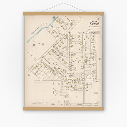 Old map wall art mockup — magnetic wood frame on white wall — Sanborn Fire Insurance Map from Fort Myers, Lee County, Florida (1922), Sheet #0013
