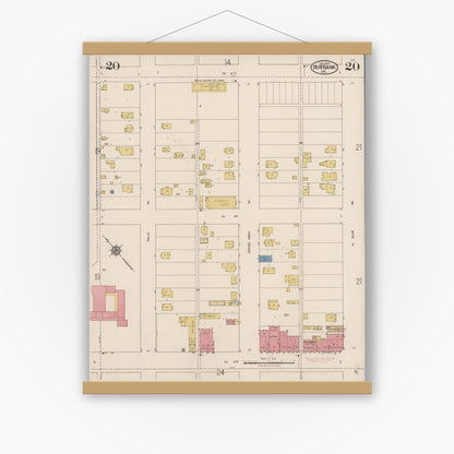 Old map wall art mockup — magnetic wood frame on white wall — Sanborn Fire Insurance Map from Burbank, Los Angeles County, California (1923), Sheet #0020