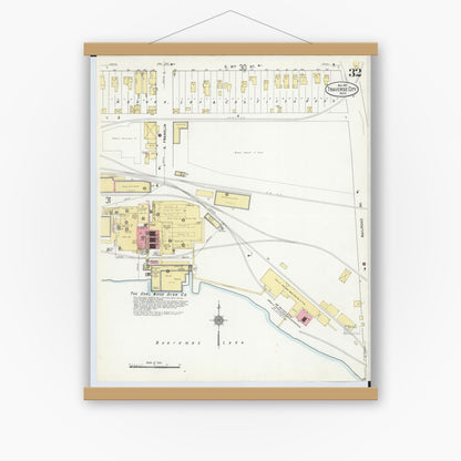 Old map wall art mockup — magnetic wood frame on white wall — Sanborn Fire Insurance Map from Traverse City, Grand Traverse County, Michigan (1910), Sheet #0032